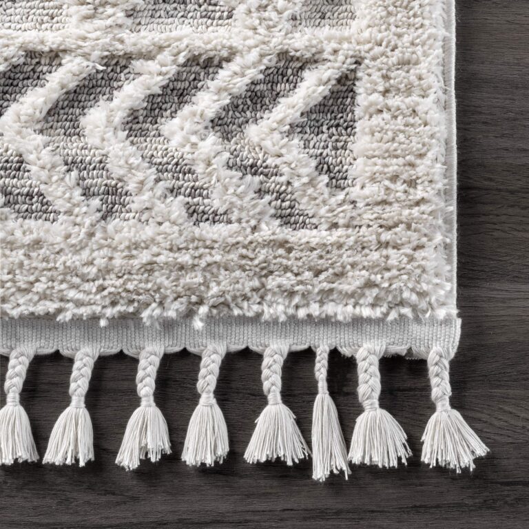 nuLOOM 8x11 Ansley Moroccan Tassel Area Rug, Light Grey, High-Low Textured Bohemian Design, Plush High Pile, Stain Resistant, For Bedroom, Living Room, Hallway, Entryway - Image 4