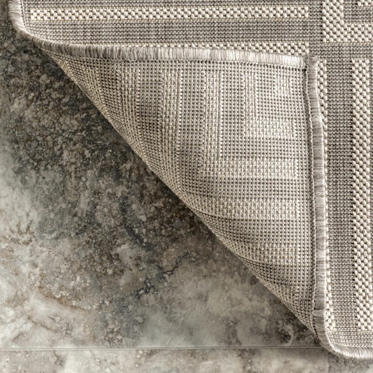 nuLOOM 9' x 12' Outdoor Area Rug, Casual Design with Striped Border, Stain Resistant, Highly Durable, for Patio, Balcony, Bedroom, Living Room, Dining Room, Bathroom, Light Grey - Image 4