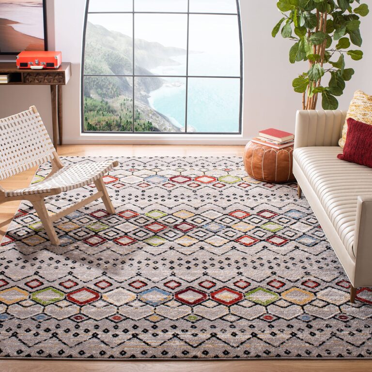SAFAVIEH Amsterdam Collection Area Rug - 10' x 14', Light Grey & Multi, Moroccan Boho Design, Non-Shedding & Easy Care, Ideal for High Traffic Areas in Living Room, Bedroom (AMS108G)