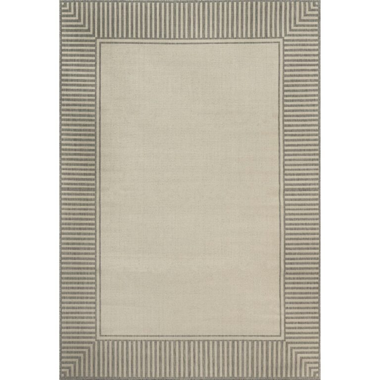 nuLOOM 9' x 12' Outdoor Area Rug, Casual Design with Striped Border, Stain Resistant, Highly Durable, for Patio, Balcony, Bedroom, Living Room, Dining Room, Bathroom, Light Grey - Image 3