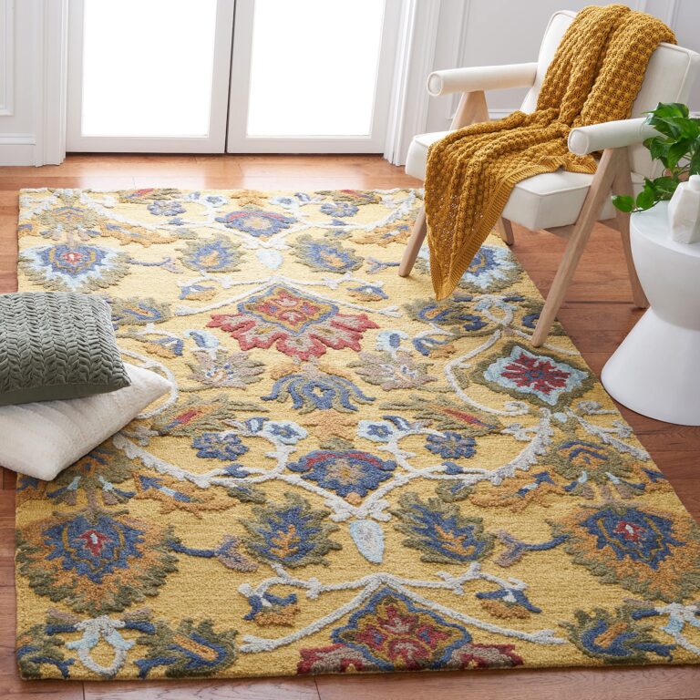 SAFAVIEH Blossom Collection Area Rug - 6' x 9', Gold & Multi, Handmade Wool, Ideal for High Traffic Areas in Living Room, Bedroom (BLM402D)