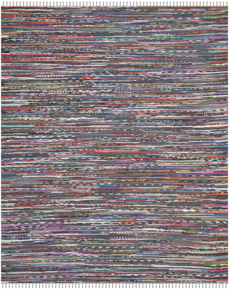 SAFAVIEH Rag Rug Collection Area Rug - 9' x 12', Grey & Multi, Handmade Boho Stripe Cotton, Ideal for High Traffic Areas in Living Room, Bedroom (RAR121M) - Image 4