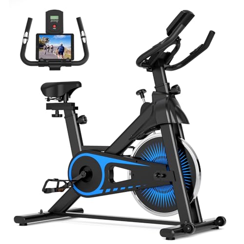 UPREIGN Indoor Cycling Bike - Adjustable Resistance Stationary Bike for Home Exercise, Indoor Cycling Bike with Smartphone Holder, LCD Display and Heart Rate Monitor, Blue