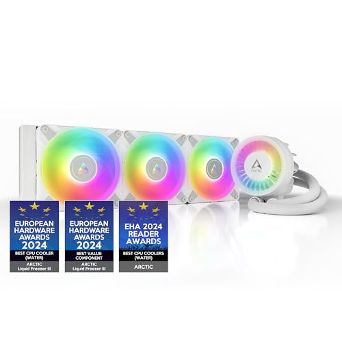 ARCTIC Liquid Freezer III 360 A-RGB - CPU AIO Water Cooler, Water Cooling PC, Intel & AMD, Efficient PWM-Controlled Pump, Fan: 200–2000 RPM, LGA1851 and LGA1700 Contact Frame - White