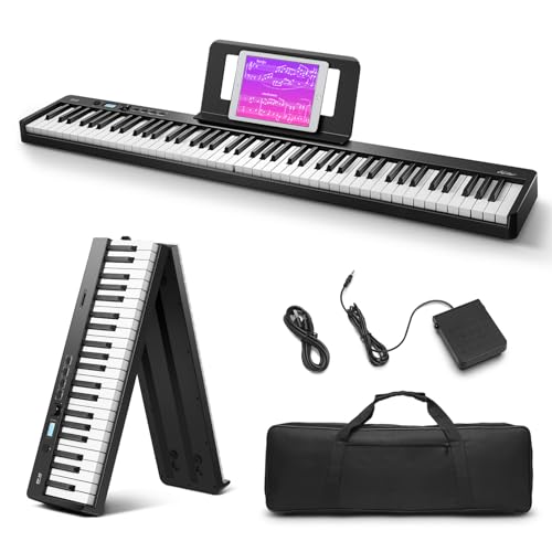 Eastar EP-10 Beginner Foldable Digital Piano 88 Key Full Size Semi Weighted Keyboard, Bluetooth Portable Electric Piano with Piano Bag