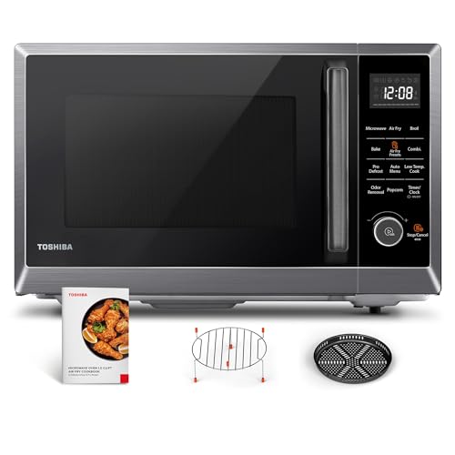 TOSHIBA Air Fryer Combo 8-in-1 Countertop Microwave Oven, with Convection, Broil, Odor Removal Mode, 12.4" Position Memory Turntable, Child-Lock, 1.0 Cu.ft, Black Stainless Steel, ML2-EC10SA(BS)
