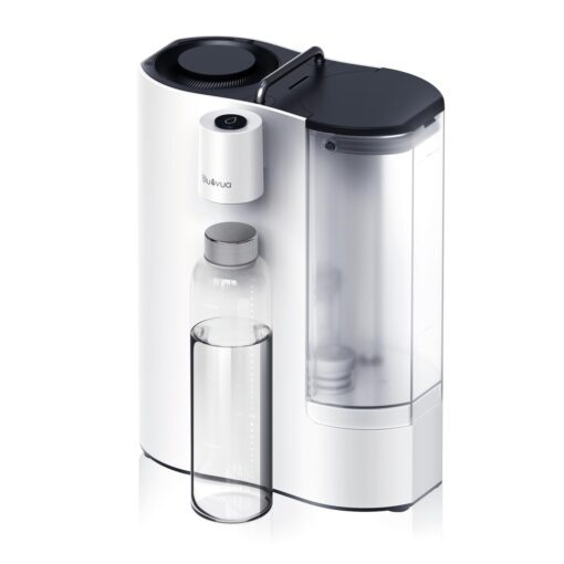 Bluevua RO100ROPOT-Travel Reverse Osmosis System Countertop Water Filter, Compact 6-Stage Filtration with UV, Includes Glass Bottle, Portable Water Purifier for Home & Travel, White