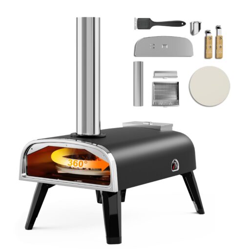 Outdoor Pizza Oven aidpiza 12" Wood Pellet Pizza Ovens With Rotatable Round Pizza Stone Portable Wood Fired with Built-in Thermometer Pizza Stove for Outside Backyard Camping Picnics deep