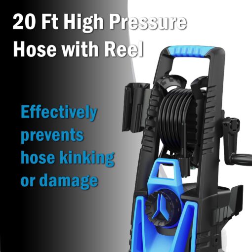 Zelonpro Electric Pressure Washer, 5000PSI 3.2GPM, Power Washer with Hose Reel, Foam Cannon, Car Wash Machine with 20FT Hose, 35FT Cord, High Pressure Washer for Deck, Driveway, Patio, Blue - Image 8