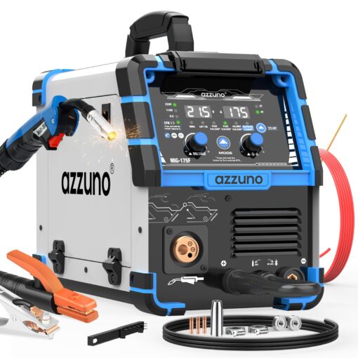 AZZUNO Single PULSE Aluminum MIG Welder Machine 175Amp, 110V 220V 5-in-1 Multiprocess Welding Machine with PULSE Aluminum MIG/Flux MIG/Gas MIG/Stick/Lift TIG Welding, Wire Feed Welder