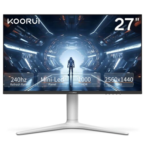 KOORUI Monitor, 27” 240Hz Gaming Monitor, Mini-LED Panel- QHD (2560 x 1440) Computer Screen, 1ms, HDR 1000 Display, 100% sRGB, Height Adjustable, HDMI/DisplayPort, White/Grey, GN10