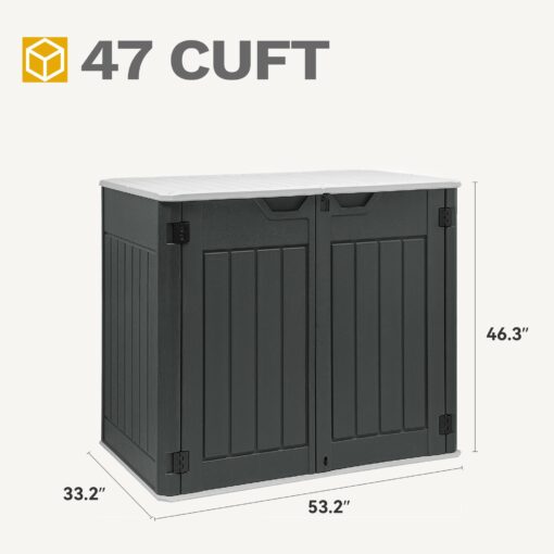 DWVO 47 cu ft Spacious Horizontal Storage Unit, Outdoor Resin Tool Locker Without Shelf, Waterproof Lockable Container with Base for Gardening, Waste Bins, Grass Cutter, 4.5x2.8x3.9 ft, Dark Gray - Image 3