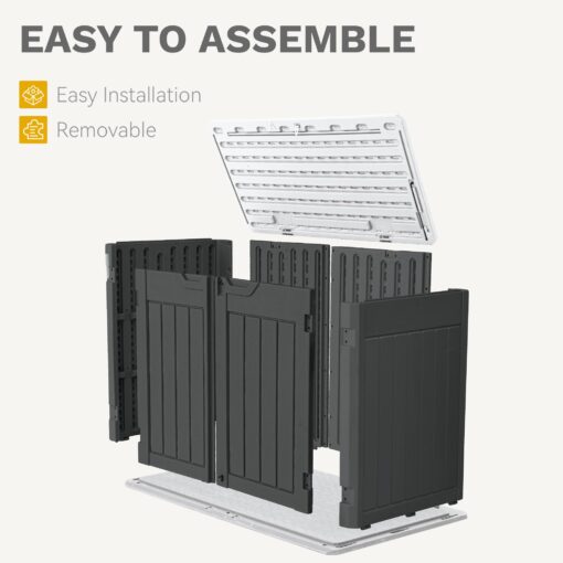 DWVO 47 cu ft Spacious Horizontal Storage Unit, Outdoor Resin Tool Locker Without Shelf, Waterproof Lockable Container with Base for Gardening, Waste Bins, Grass Cutter, 4.5x2.8x3.9 ft, Dark Gray - Image 4