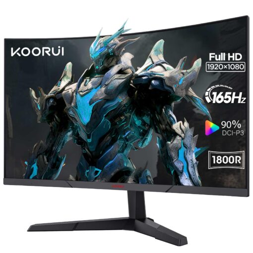 KOORUI 24 Inch Computer Monitor, FHD 1080P Curved Gaming Monitor 165Hz VA 1800R Monitors with Ultra-Thin, HDMI X2 /DP, VESA Compatible, Tilt Adjustable, Eye Care