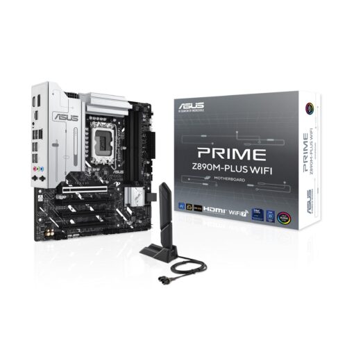 ASUS Prime Z890M-PLUS WiFi Z890 LGA 1851 mATX Motherboard, Intel® Core™ Ultra Series 2 Ready, Advanced AI PC-Ready, 10+1+2+1 80A Power Stages, DDR5, PCIe® 5.0, USB Type-C®, 3X M.2, Wi-Fi 7, 2.5Gb LAN