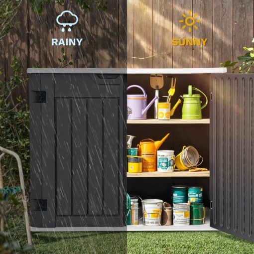 DWVO 47 cu ft Spacious Horizontal Storage Unit, Outdoor Resin Tool Locker Without Shelf, Waterproof Lockable Container with Base for Gardening, Waste Bins, Grass Cutter, 4.5x2.8x3.9 ft, Dark Gray - Image 6