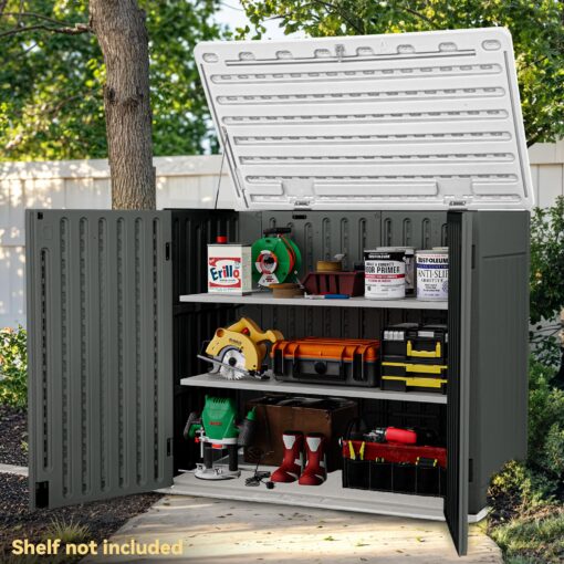 DWVO 47 cu ft Spacious Horizontal Storage Unit, Outdoor Resin Tool Locker Without Shelf, Waterproof Lockable Container with Base for Gardening, Waste Bins, Grass Cutter, 4.5x2.8x3.9 ft, Dark Gray - Image 7