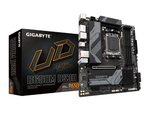 GIGABYTE B650M DS3H (AM5/ LGA 1718/ AMD/ B650/ Micro ATX/ 5-Year Warranty/ DDR5/ PCIe 4.0 M.2/ PCIe 4.0/ USB 3.2 Gen2X2 Type-C/ 2.5GbE LAN/Motherboard)