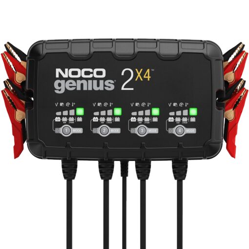 NOCO GENIUS2X4, 4-Bank, 8A (2A/Bank) Smart Car Battery Charger, 6V/12V Automotive Charger, Battery Maintainer, Trickle Charger, Float Charger and Desulfator for Motorcycle, ATV and Lithium Batteries