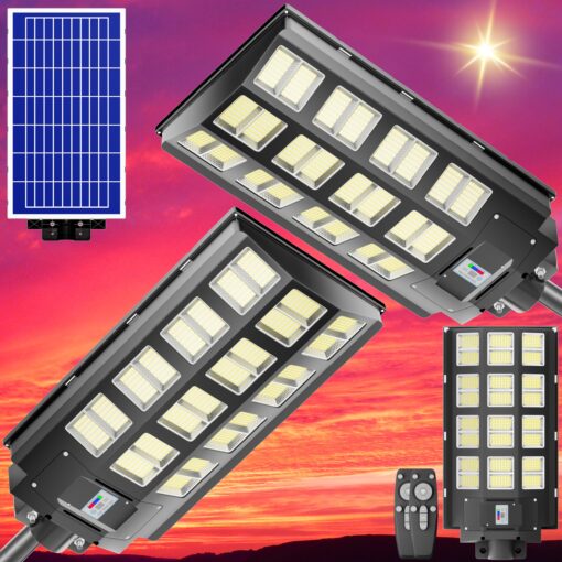 Loyoele 3200W Solar Street Lights Outdoor 240000 Lumens with Remote Control & Motion Sensor, Waterproof IP66 Dusk to Dawn Solar Flood Lights for Garden, Yard, Path, Parking Lot 2-Pack
