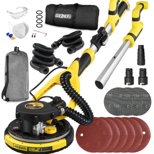Drywall Sander, Electric Drywall Sander with Vacuum, 6 Variable Speed, 900-1800RPM, Labor-Saving Handle and Patented Fixture for Ceiling Sanding, LED Light, 14ft Dust Hose,26ft Power Cable,Storage Bag