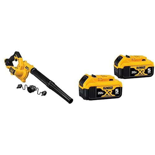 DEWALT 20V MAX Blower, 100 CFM Airflow, Variable Speed Switch, Includes Trigger Lock, Bare Tool Only (DCE100B) & 20V MAX XR Battery, 5 Ah, 2-Pack (DCB205-2)