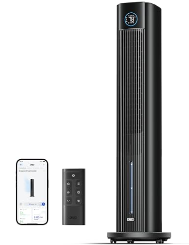 Dreo Tower Fan for Bedroom, 43" Cooling Fans That Blow Cold Air 2025 Upgraded, Evaporative Air Cooler, Quiet 85° Oscillating Floor Fan, Easy Cleaning, APP Control, 4 Modes & 4 Speeds, 12H Timer, Black