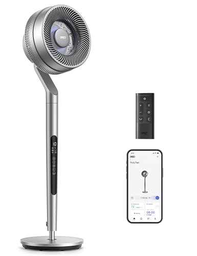Dreo Smart Pedestal Fan for Bedroom, Wi-Fi/Voice/Alexa Control, 6 Modes,10 Speeds, 12H Timer, 23dB DC Quiet Circulator Fan, 120°+85° Oscillating Fans, 100ft, 40-44" Adjustable Height, Bright Silver
