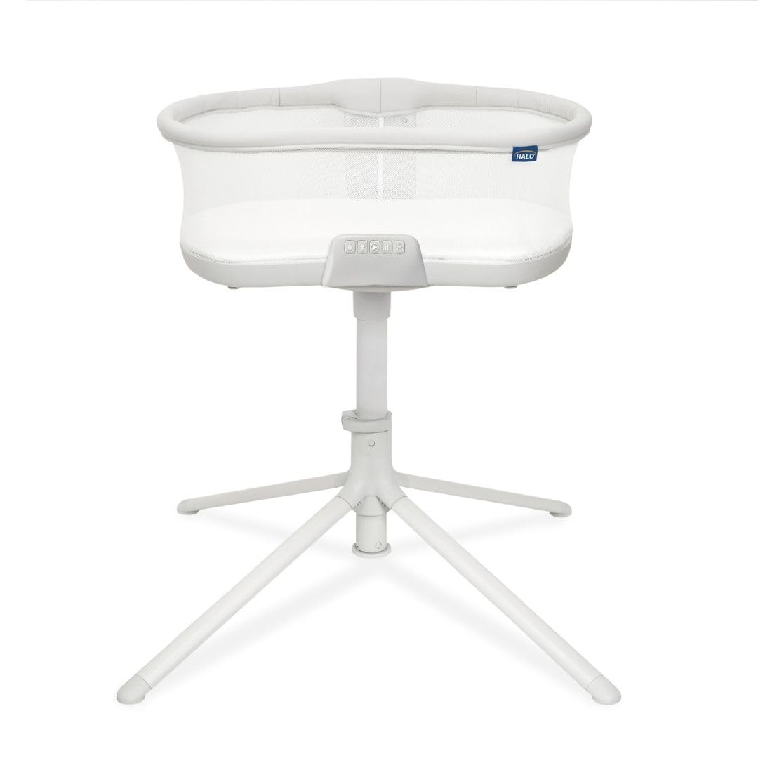 HALO BassiNest Soothing Swivel Sleeper 3.0S – Over-Bed Baby Bassinet with 360 Rotation, Adjustable Height, Breathable Mesh, Calm Sounds & Vibrations, Safe Close Sleeping, Lowering Wall for Easy Access