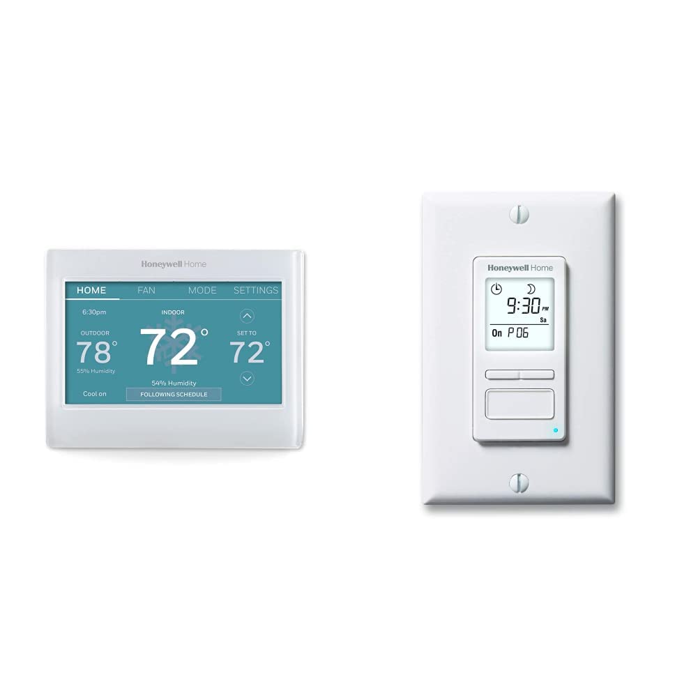 Honeywell Home RTH9600WF Smart Color Thermostat Energy Star Wi-Fi Programmable Touchscreen + RPLS740B 7-Day Programmable Light Switch Timer