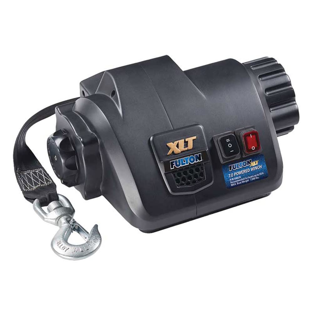 Fulton 500620 XLT Powered Electric Boat Trailer Winch with 15 Foot Winch Strap with Hook, 7,000 lbs. Capacity, Wireless Remote Included