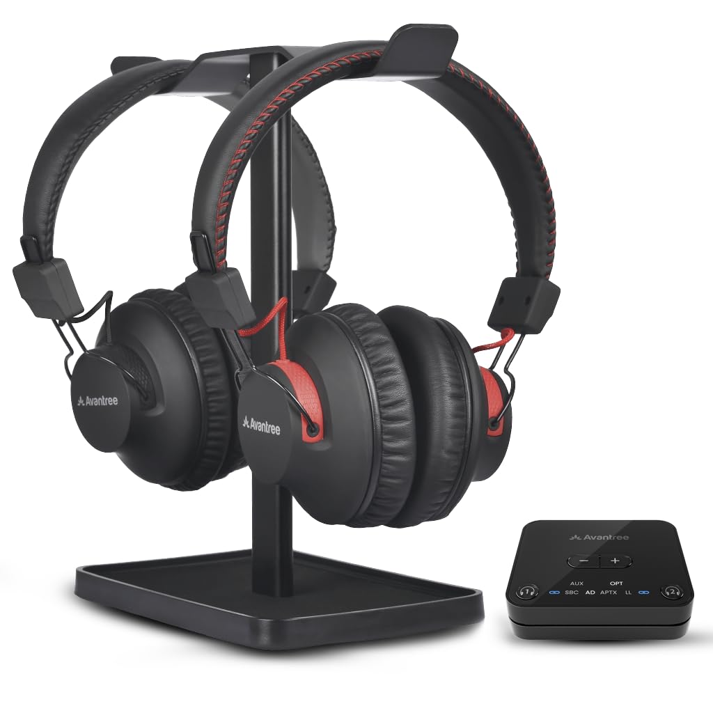 Avantree HT41899 Plus - [2025 Upgrade] Dual Qualcomm-Powered Bluetooth 5.3 Headphones & Transmitter for Wireless TV Watching with aptX Adaptive, Individual Volume Controls, Optical Support, 50hr