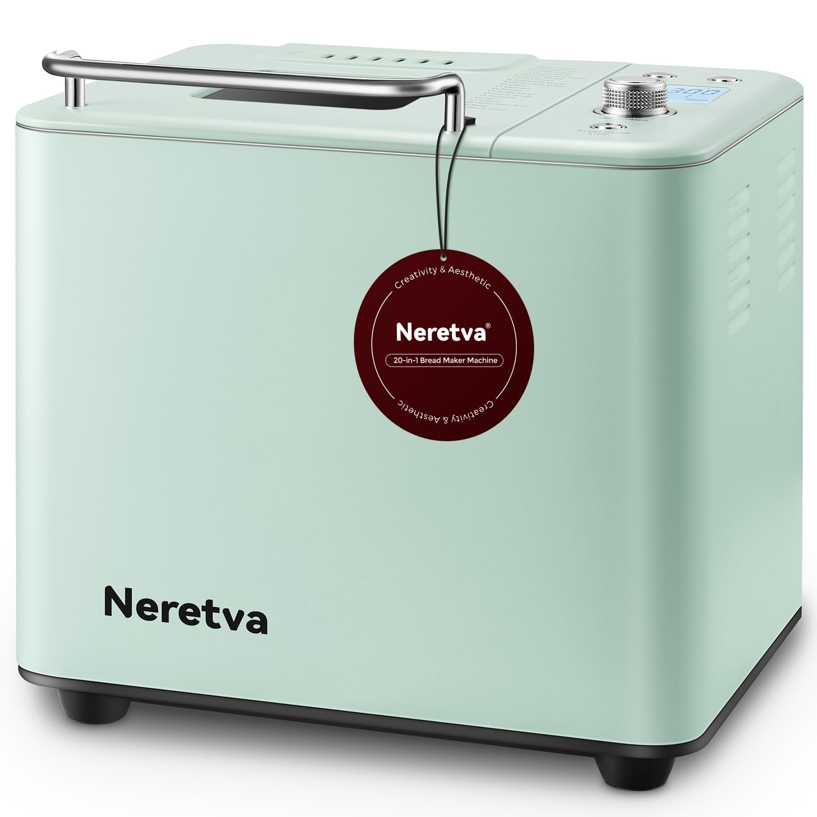 Neretva 20-IN-1 Bread Maker, Dual Heater 2LB Bread Machine Stainless Steel Bread Maker Machine Nonstick Ceramic Pan Compact for Gluten Free/Sourdough/Whole Wheat Bread/Yogurt, Breadmaker-Light Green