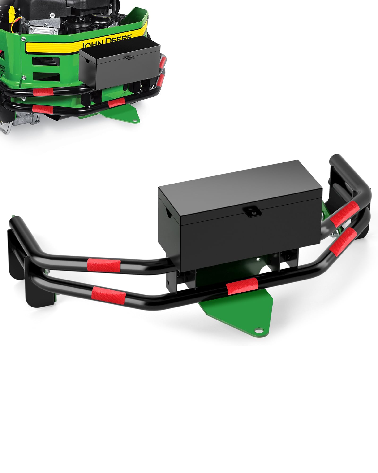Zero Turn Lawn Mower One-Piece Rear Bumper Hitch with Toolbox for John Deere Z235 Z255 Z335E Z335M Z345M Z345R Z355E Z375R BM2448 ZTrak, Upgrade Heavy Duty Zero Turn Trailer Hitch Accessories Parts