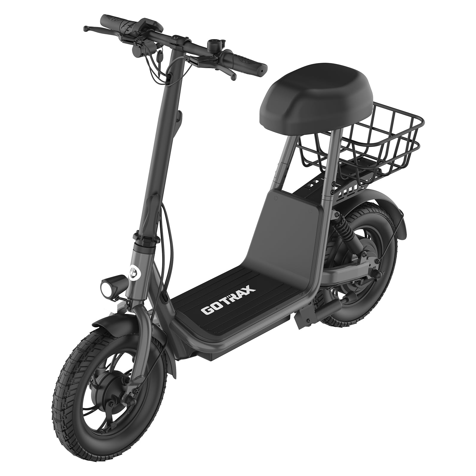 Gotrax A5 Electric Scooter w/Seat for 13+, 12" Pneumatic Tire, Max 15.5 Miles &15.5 Mph Power by 400W Motor, Dual Rear Shock Absorber &Dual Brake, Comfortable Wider Seat & Carry Basket & Hook, Black