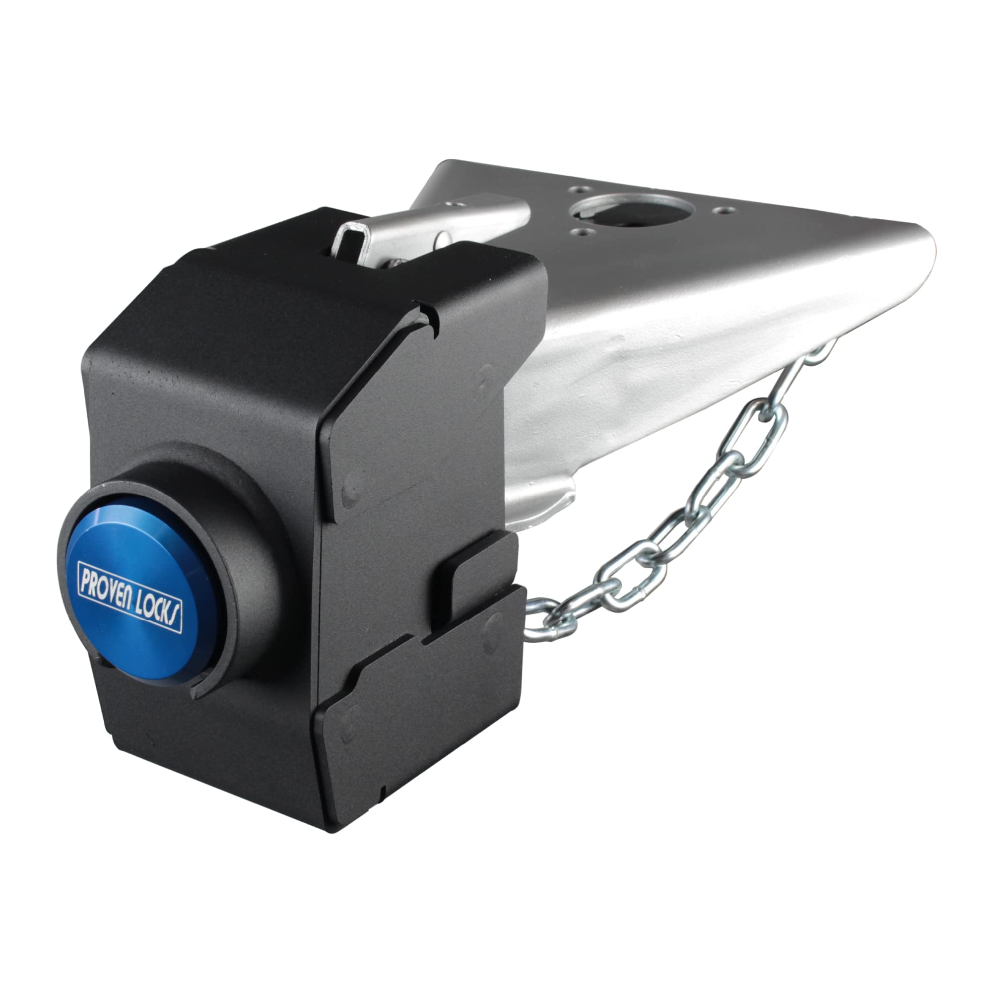 Proven Industries Model 2517-D Trailer Lock, Fits Stamped Demco-Style 2 5/16-Inch Couplers, Secures Safety Chains, Made in The USA, (Blue)