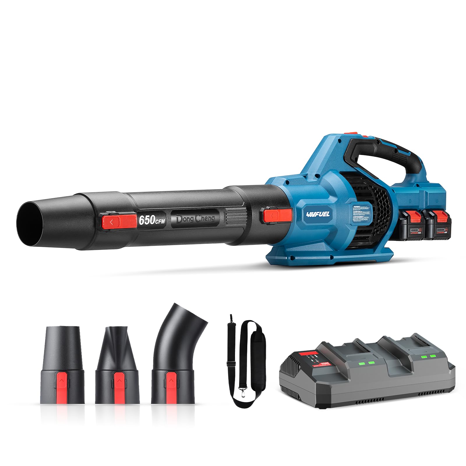 Dong Cheng 650 CFM Cordless Leaf Blower, 40V Battery Powered Blower with 2 * 4.0Ah Batteries & Charger, High-Efficiency Brushless Motor for Sidewalks, Driveways, Town Care, Blowing Leaves and Snow