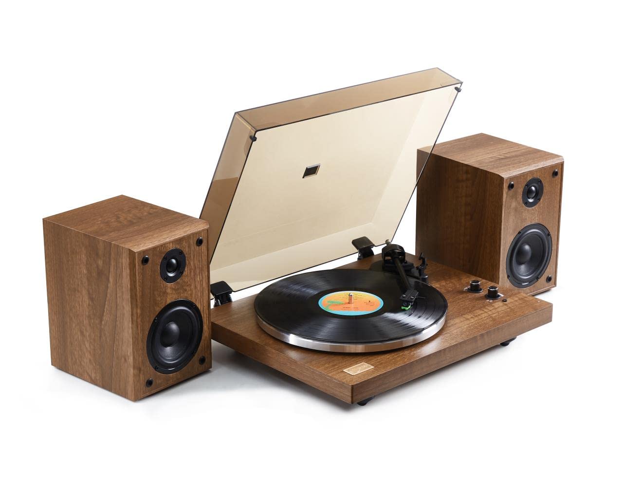 Arkrocket Cassini High Fidelity Bluetooth Record Player with Built-in Speakers Belt Drive Vinyl Turntable with Moving Magnet Cartridge, Bluetooth Input Output and Aux-in (Cassini Walnut)