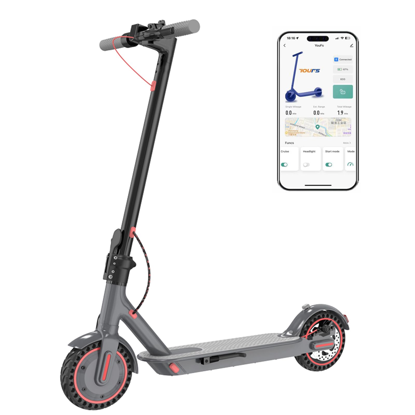 Electric Scooter for Adults, 21 Mph Max Speed & 25 Miles Range, E-Scooter with 350W Motor, Foldable Escooter with Dual Braking System and App Control, UL 2272 Certified (Red)