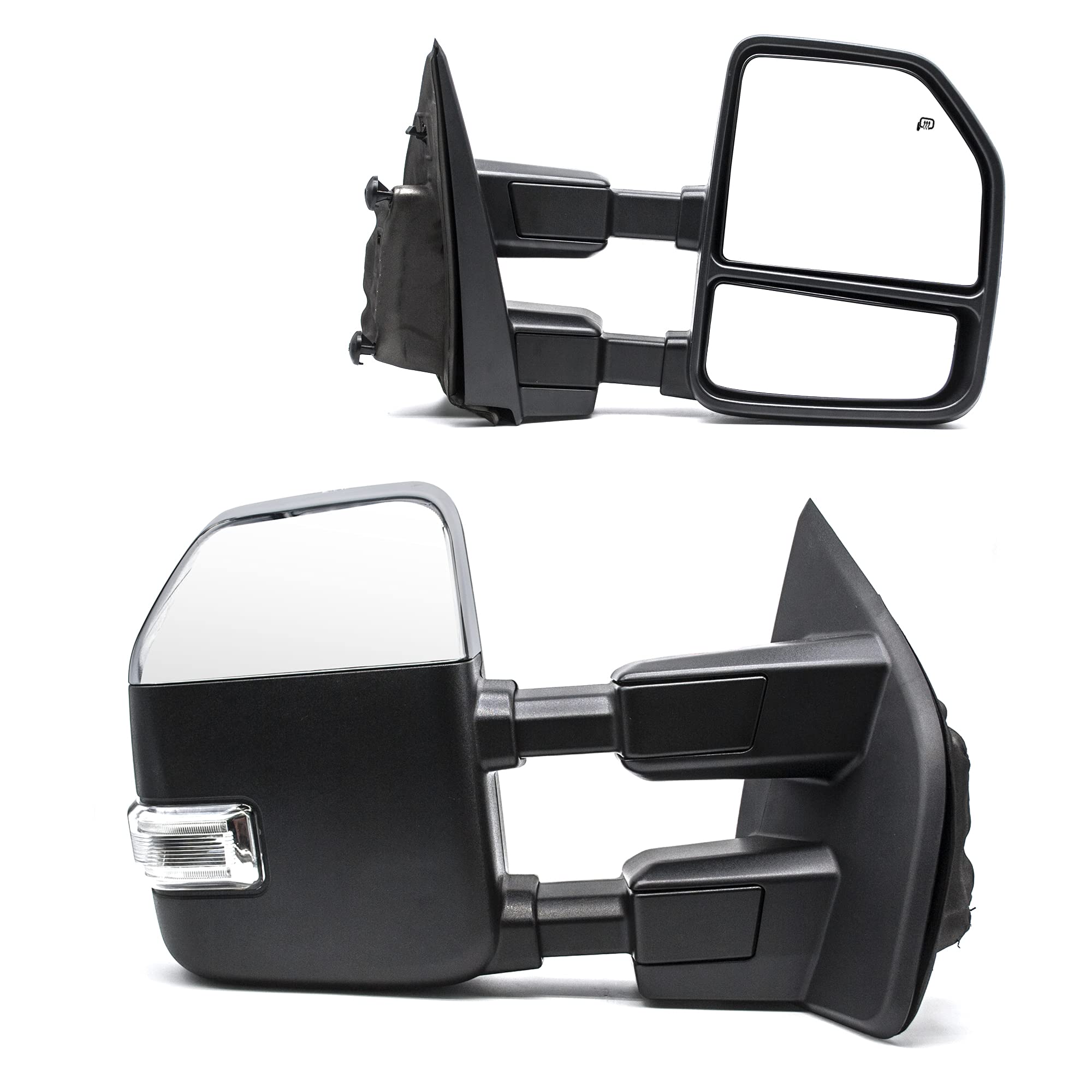 BOOLEE Towing Mirrors fit for 2017 2018 2019 2020 Ford F250 F350 F450 F550 Super Duty Turn Signal Light Temperature Sensor Heated Power Auxiliary Light Chrome Cap