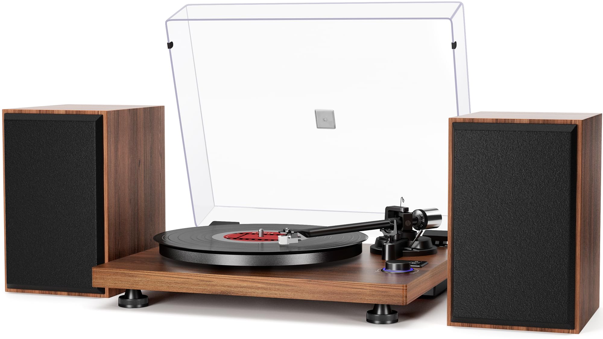 Bluetooth Turntable HiFi System with 36 Watt Bookshelf Speakers, Patend Designed Vinyl Record Player with Magnetic Cartridge, Bluetooth Playback and Auto Off