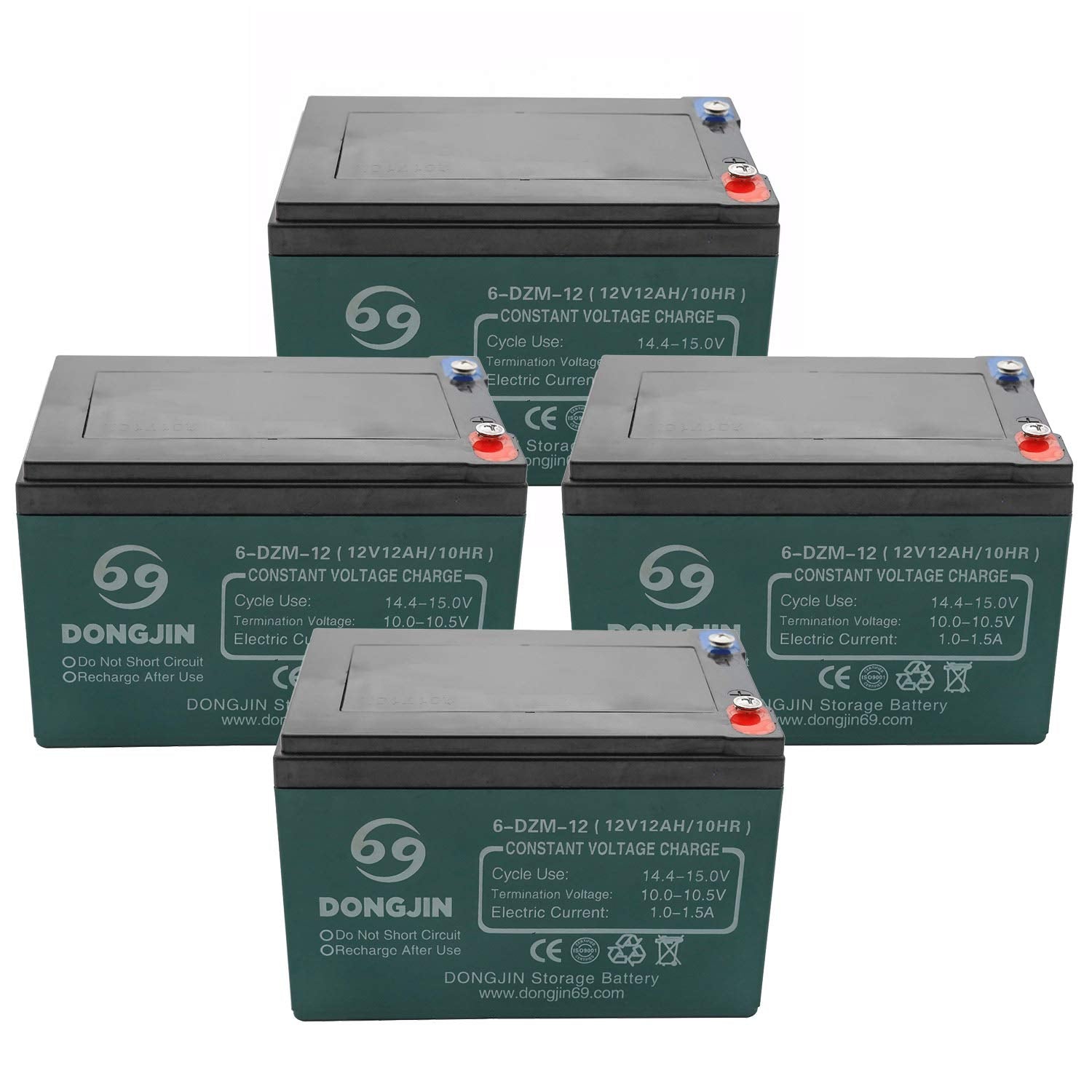 Fuerduo 4PCS 6-DZM-12 12V 12Ah AGM Rechargeable Battery for Electric Go Kart ATV Scooter Golf Cart 5.91"(L) x 3.94"(W) x 3.82"(H)