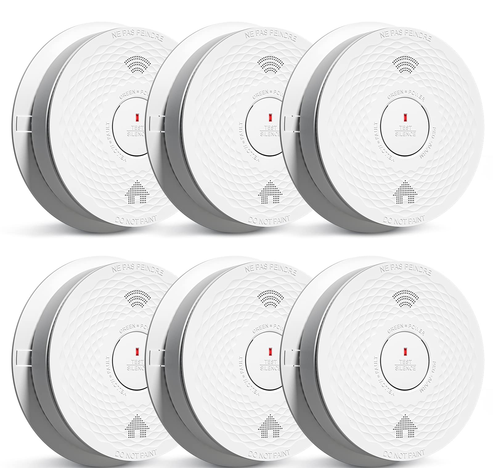 Siterlink Smoke and Carbon Monoxide Detector Combo with Voice Alert, Dual Sensor Fire and CO Alarm with LED Light and Test Button, Auto Check, Battery Operated, UL 217 & UL 2034 Standards, 6 Pack