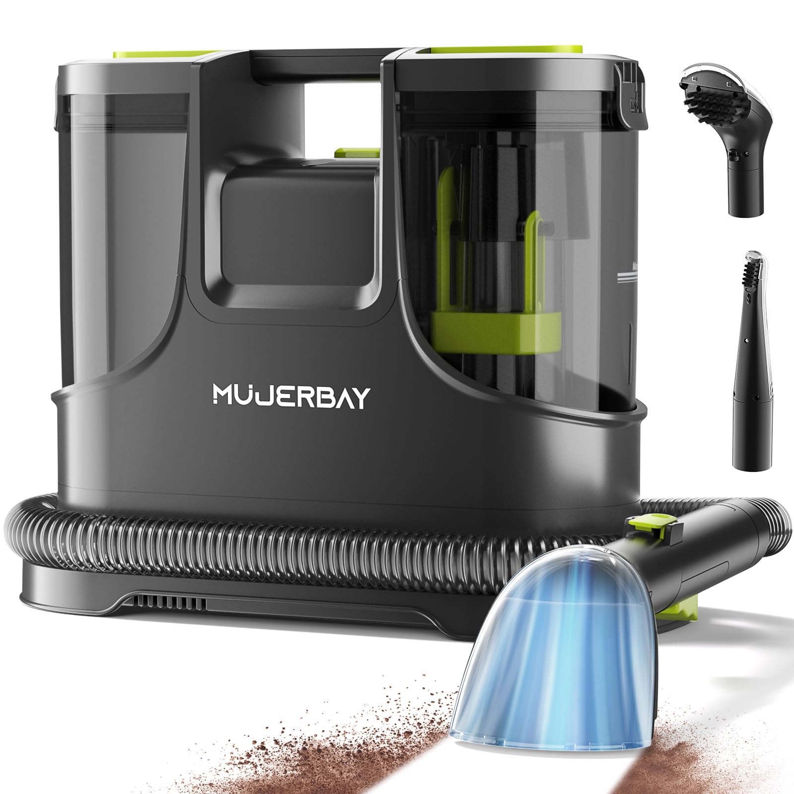 Carpet Cleaner, MUJERBAY Portable Spot and Stain Cleaner, Easy Move with Handle, Deep Cleaning Machine for Couch, Stairs, Car and Pet Messes. Green