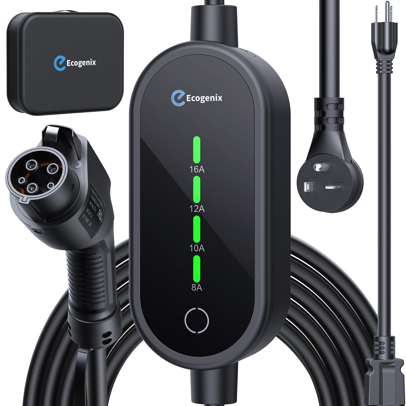 Level 1&2 EV Charger, 2025 Upgraded 16A Electric Car Mobile Charger | Adjustable Current | 110V-240V | NEMA 5-15 & NEMA 6-20 Plug | 21ft Cable | Home Portable Charger for All SAE J1772