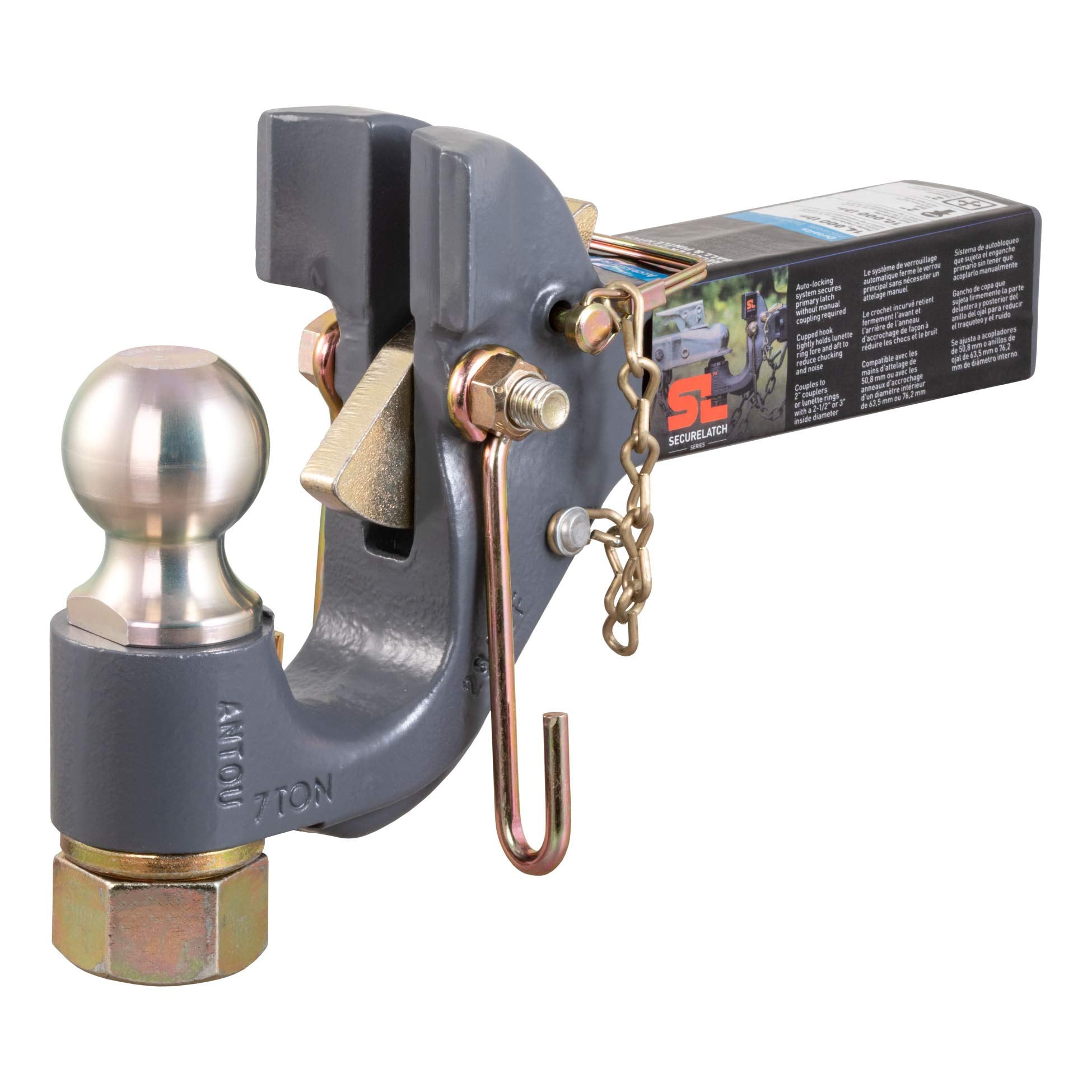 CURT 48407 SecureLatch Receiver-Mount 2-Inch Ball and Pintle Hitch Combination, 2-in Shank, 14,000 Pounds