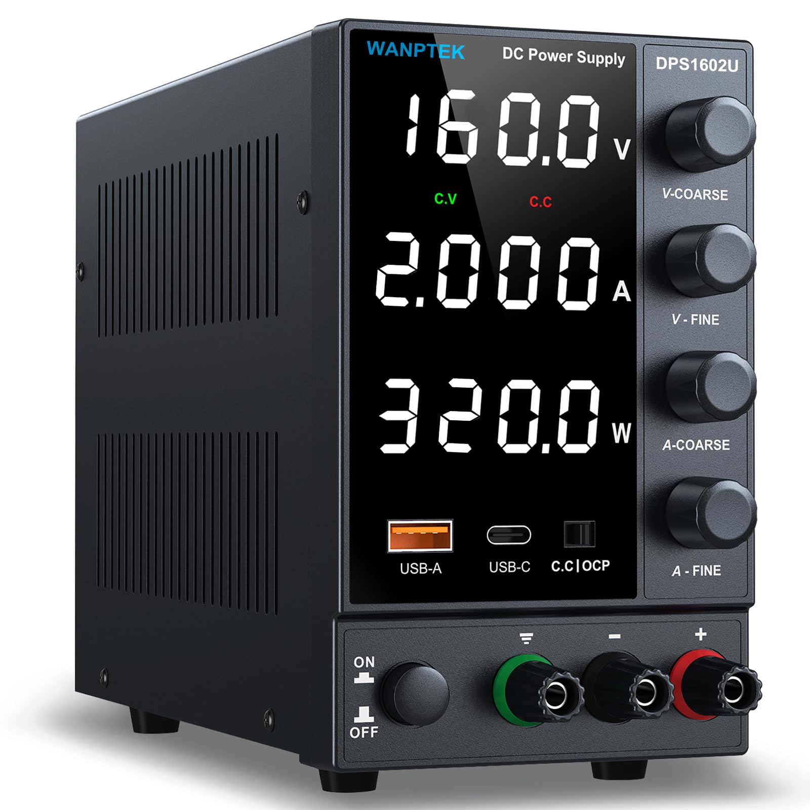 DC Bench Power Supply with Encoder Knob, Adjustable Regulated 5V 3.6A USB & Type-C Quick-Charge, Variable 0-160V 0-2A with Overcurrent Protection