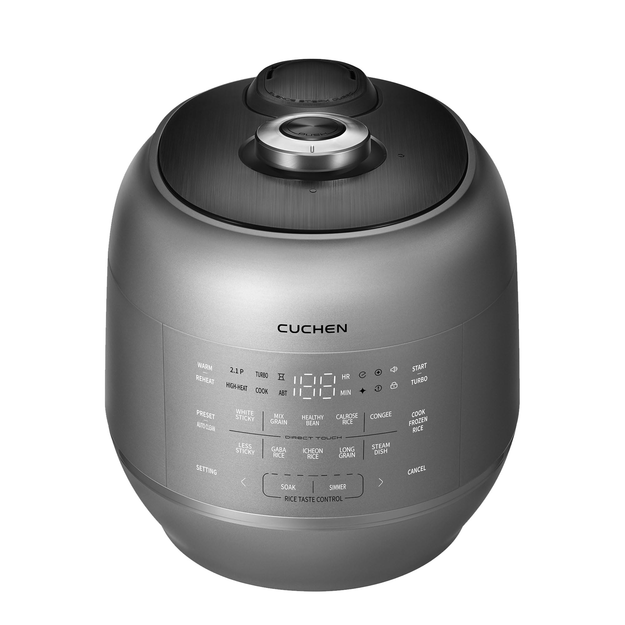 CUCHEN CRT-RPK0641MUS | 2.1 Ultra High-Pressure Induction Heating Rice Cooker 6 Cup (Uncooked) (1.14 quarts): 6 person serving / per use| Full Stainless Power Lock System | Auto Steam Clean | Voice Guide | Made in Korea | Dark Silver