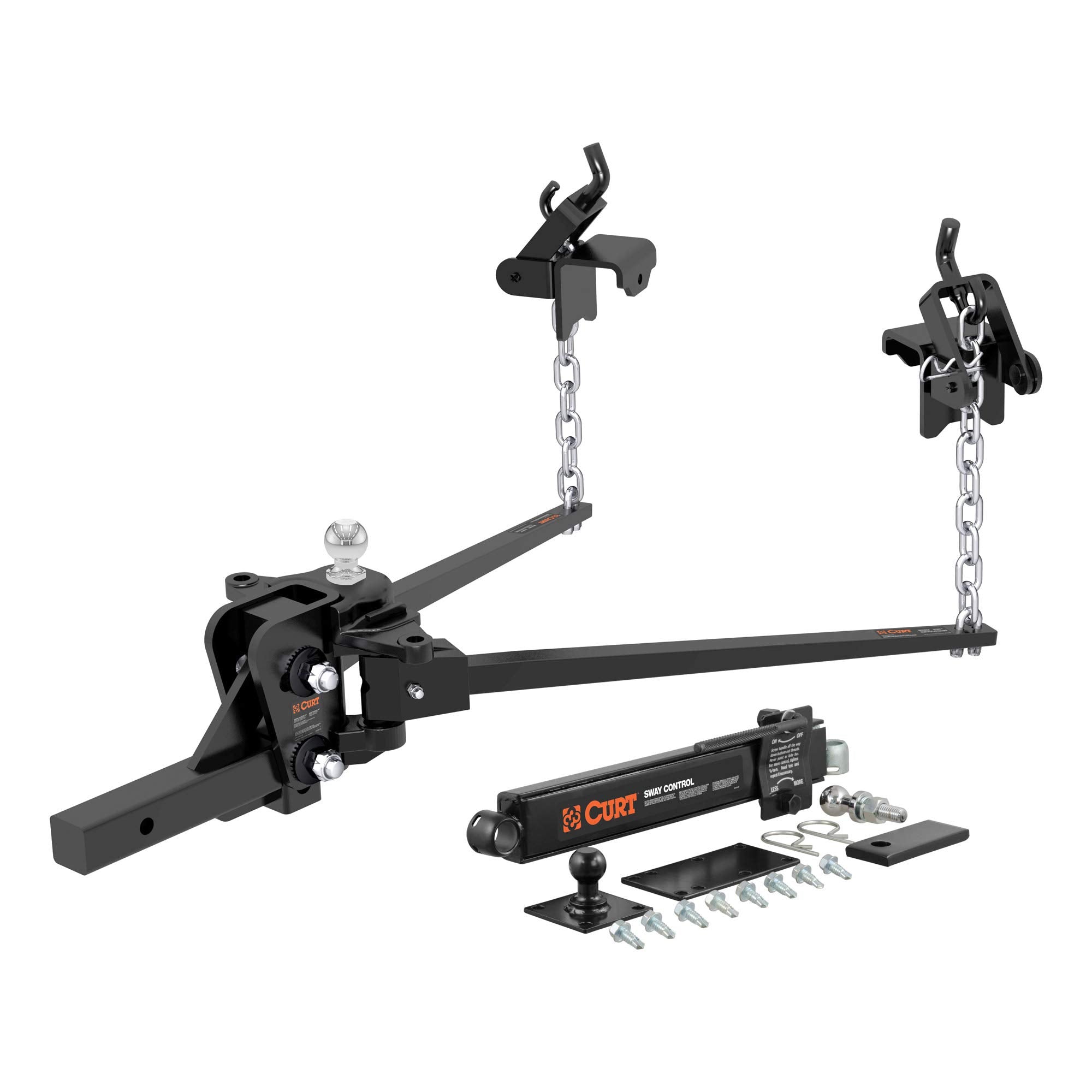 CURT 17322 Short Trunnion Bar Weight Distribution Hitch with Sway Control, Up to 10K, 2-In Shank, 2-5/16-Inch Ball , Black