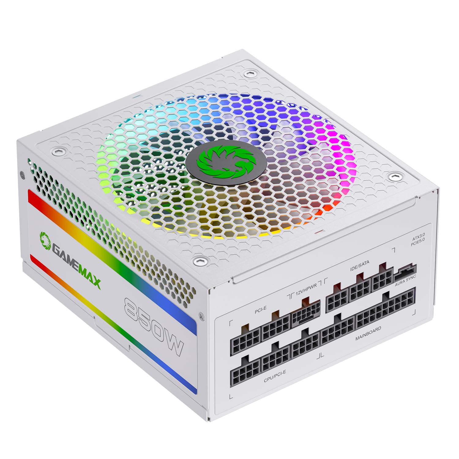 GAMEMAX 850W 80 Plus Gold Power Supply, ATX 3.0 & PCIE 5.0 Ready, 100% Japanese Capacitors, Fully Modular, ARGB SYNC with Motherboard, RGB-850 Pro, White Version